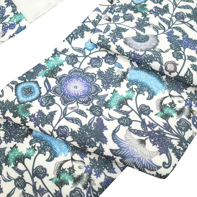 新古品】 夏物 袋帯 未使用 正絹 全通 染め帯 染帯 白 グレー 紫 青 緑