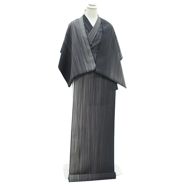 本塩沢 着物 着尺 反物 正絹 本場塩沢 やまだ織 塩沢 塩澤 濃グレー グレー 多色 細縞 グラデーション カジュアル 袷 単衣 どちらも お仕立てＯＫ 春 秋 冬 未仕立て みやがわ sb 16748