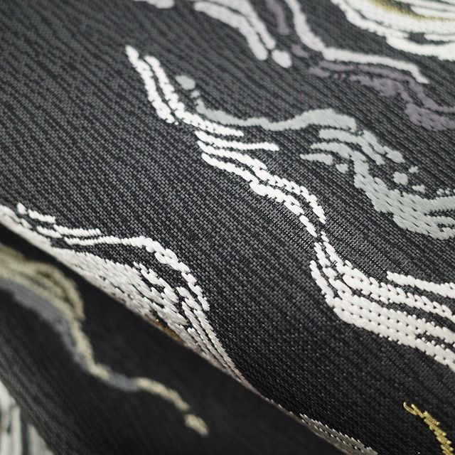  袋帯 フォーマル ♥ 正絹 京都 西陣 織文意匠 鈴木 唐織 水衣錦 金糸 濃グレー 波 春 秋 冬 スリーシーズン 上質 グレー 仕立て上がり みやがわ sb 54883 袋帯 帯