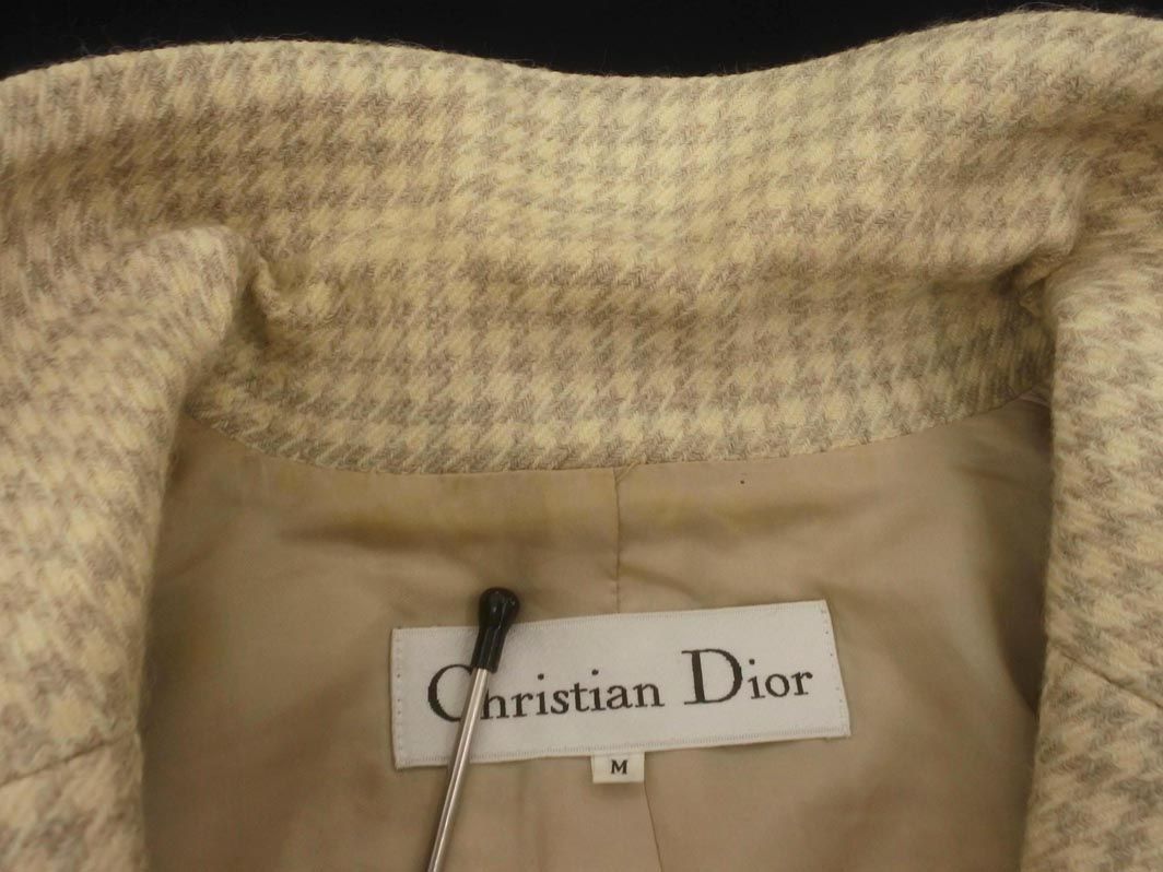 クリスチャンディオール M ウール 千鳥格子 ノーカラージャケット Christian Dior クリスチャンディオール ウール100% 千鳥柄 テーラード