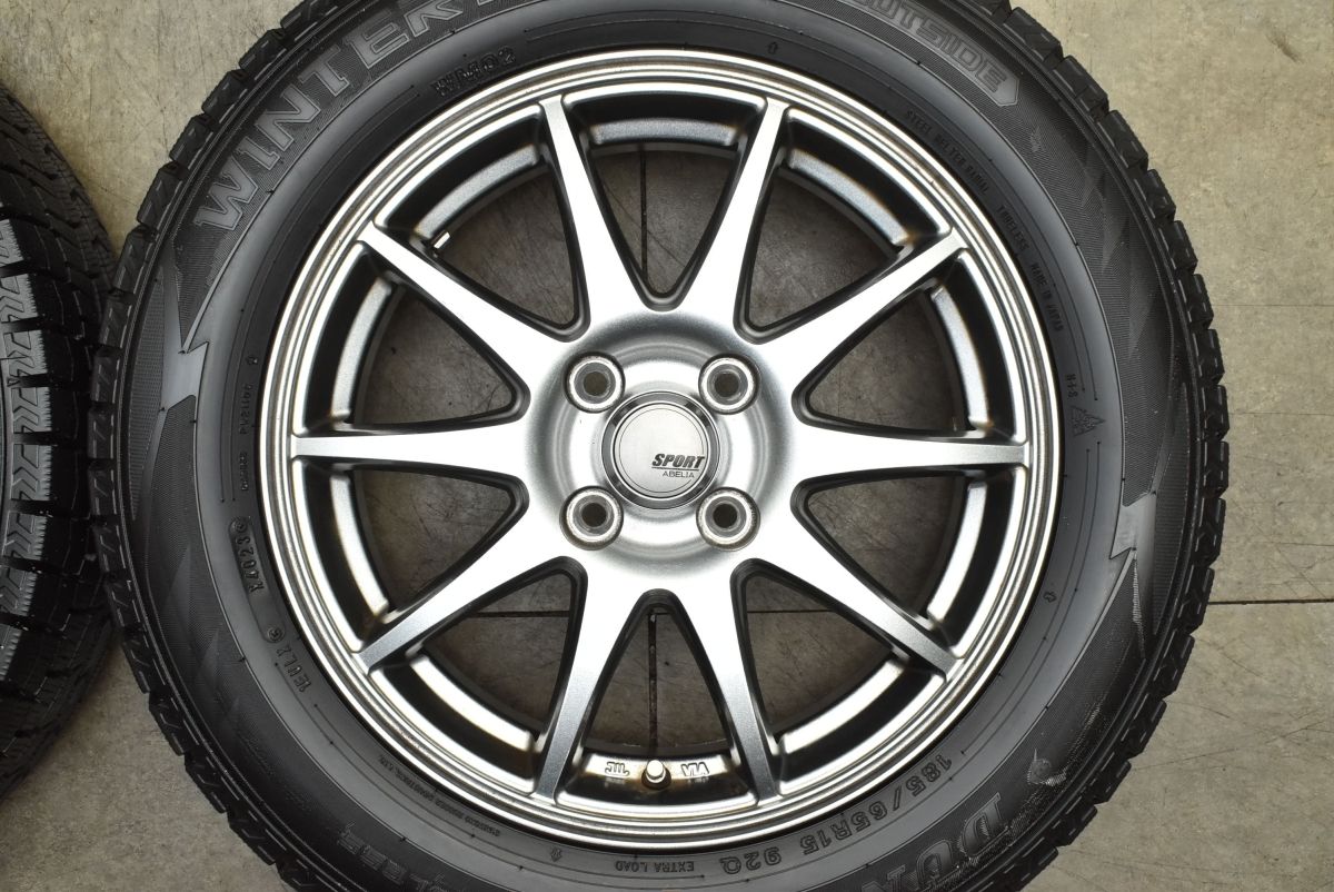  製 バリ溝 SPORT ABELIA 15 in 5 J 43 PCD 100 ダンロップ WM 02 185 65 R GB 3 4 フリード ノート MAZDA 2 マツダ2 デミオ 15インチ タイヤ ホイールセット