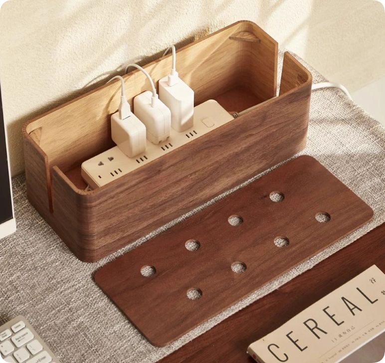 無垢材の電線収納箱挿排コンセント遮蔽装飾整理ハブケーブル充電宝理線神器 木製デバイス収納ボックス