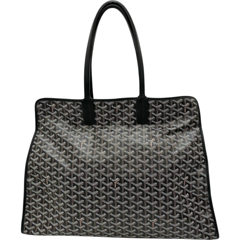 GOYARD|ゴヤール アーディGM ペット用キャリーバッグ トートバッグ ハンドバッグ PVC|レザー ブラック|ブラウン|ヘリンボーン柄|シルバー金具 レディース BL
