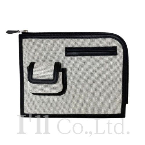 HERMES エルメス カーゴ ポケット ジップ ポーチ トワルアッシュ スイフト エクリューブラック ブラック W刻 ブランドバッグ クラッチバッグ セカンドポーチ エアポッズ入れ 小物入れ 81197