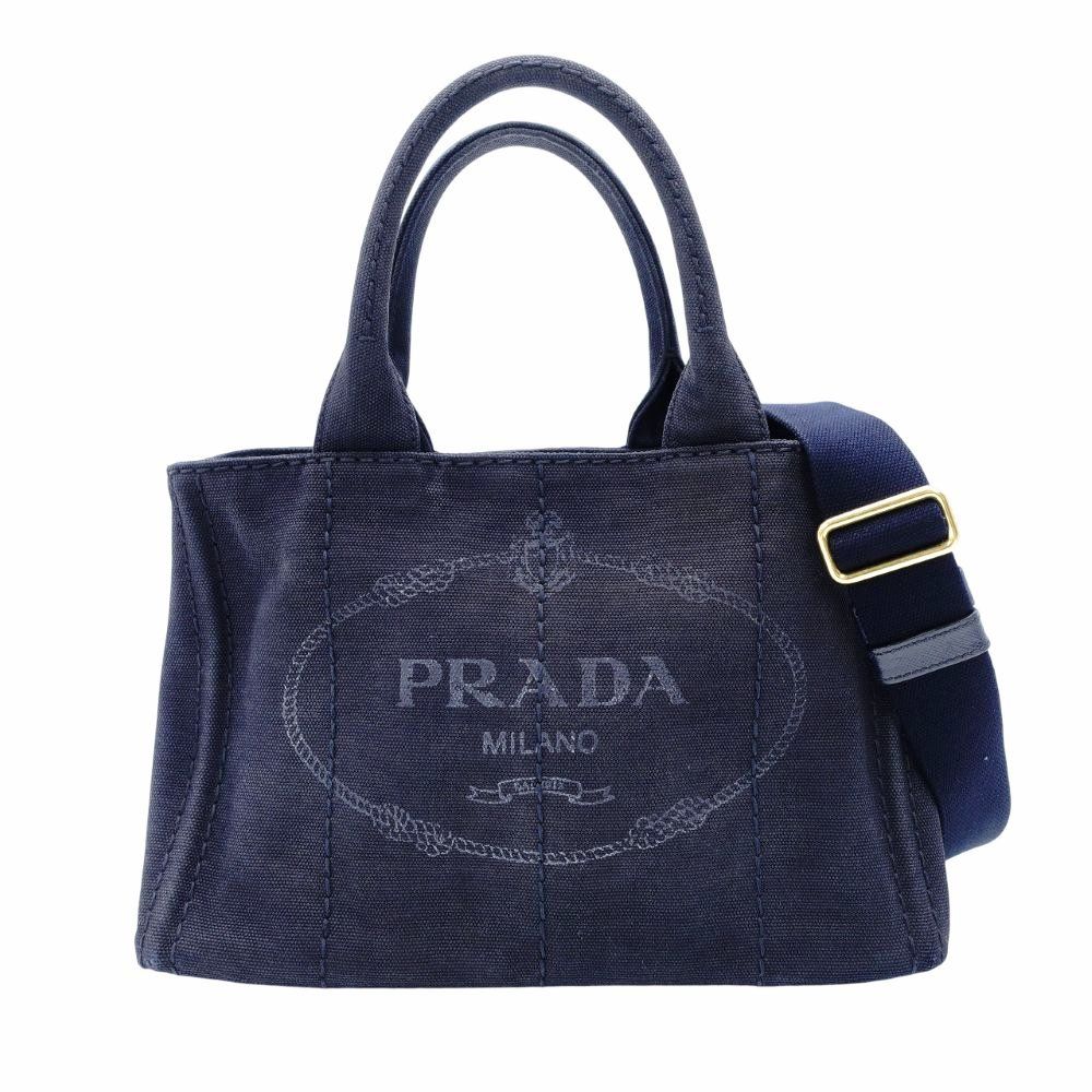 プラダ PRADA カナパ トート キャンバス Sサイズ スモール ハンドバッグ ネイビー デニム 2 way ショルダー 7-8-597