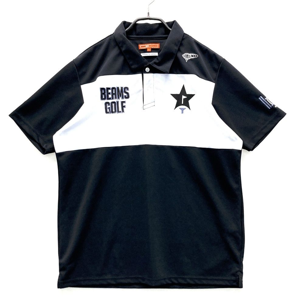 サイズ L BEAMS GOLF ビームスゴルフ 半袖ポロシャツ 刺繍 ブラック系 ゴルフウェア メンズ ストスト