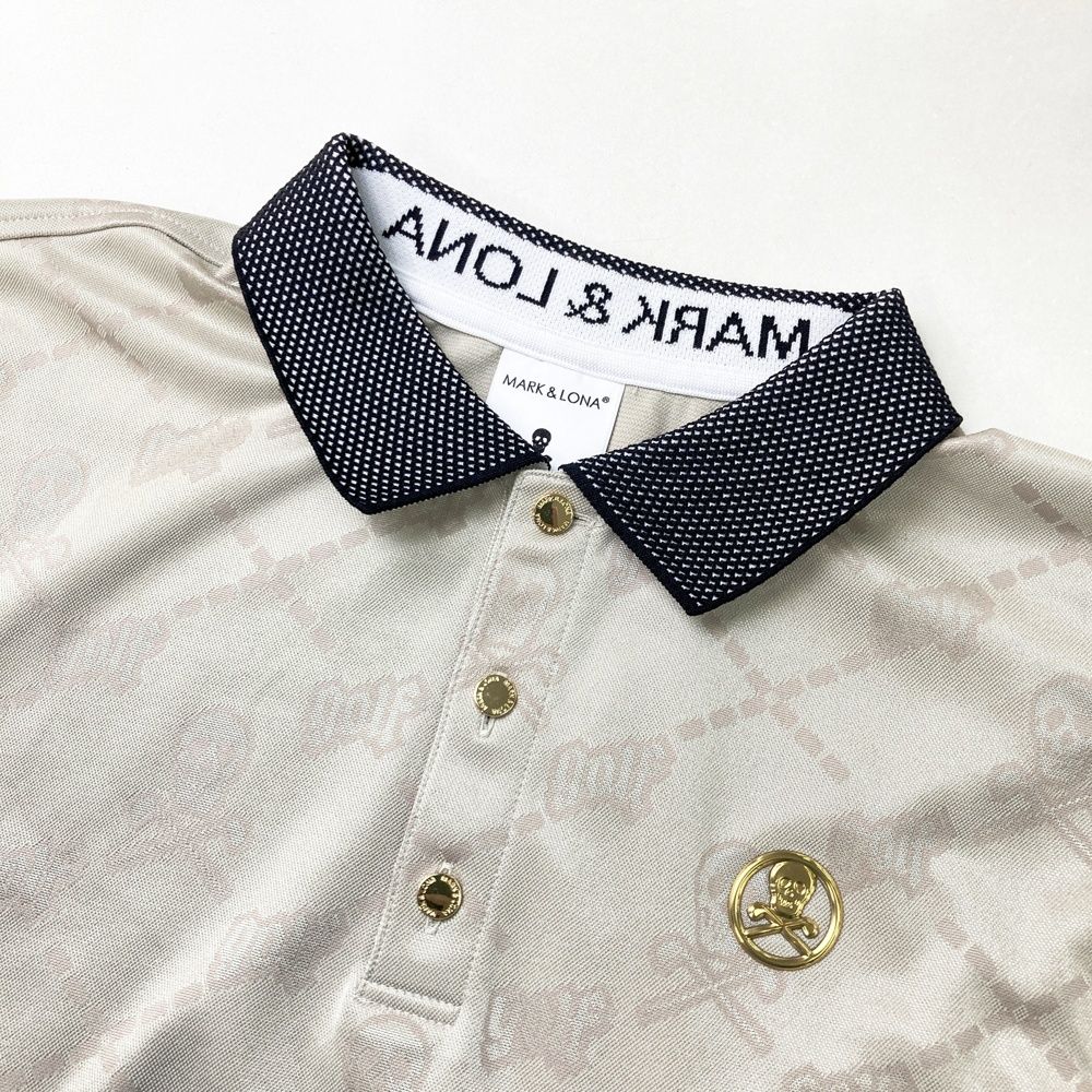 MARK & LONA マークアンドロナ ポロシャツ グレー　スカル　48 サイズ：48 MARK&LONA マークアンドロナ 半袖ポロシャツ スカル 総柄