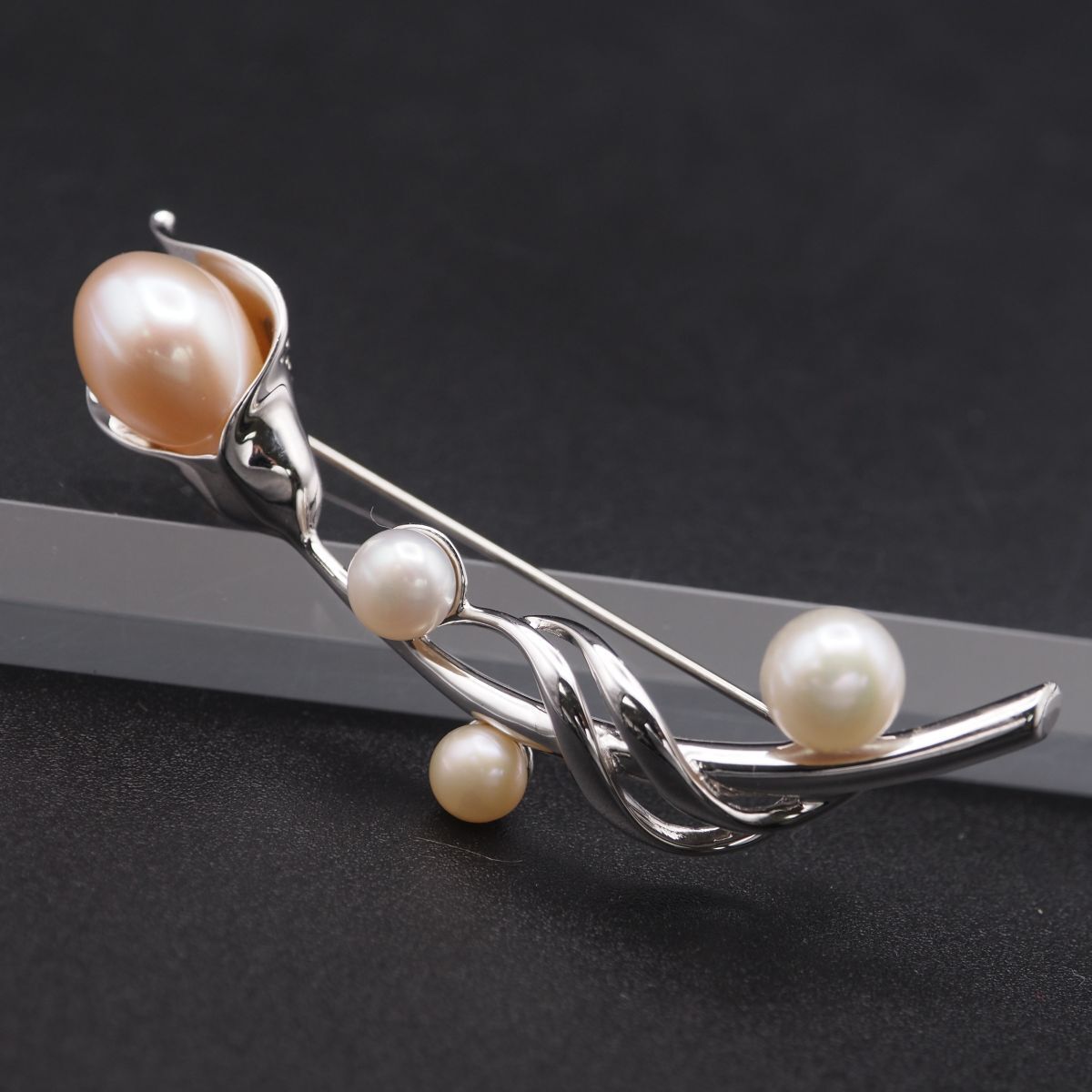 J 638 淡水真珠 パール 925刻印 ブローチ フラワー ミックス デザイン シルバー コサージュ 誕生石