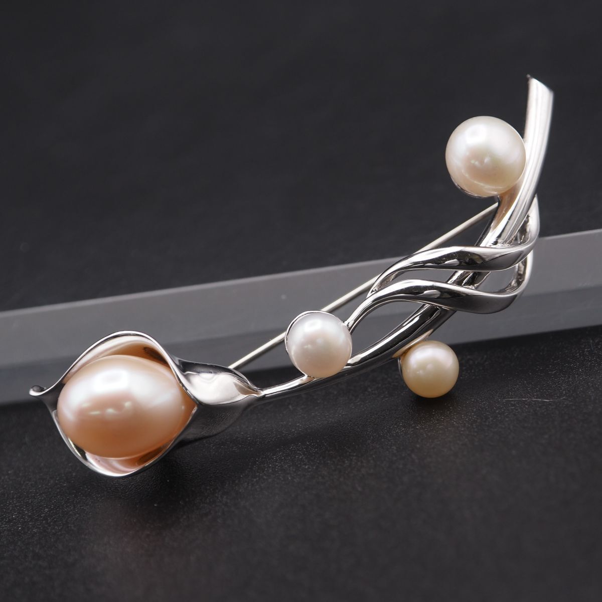 J 638 淡水真珠 パール 925刻印 ブローチ フラワー ミックス デザイン シルバー コサージュ 誕生石