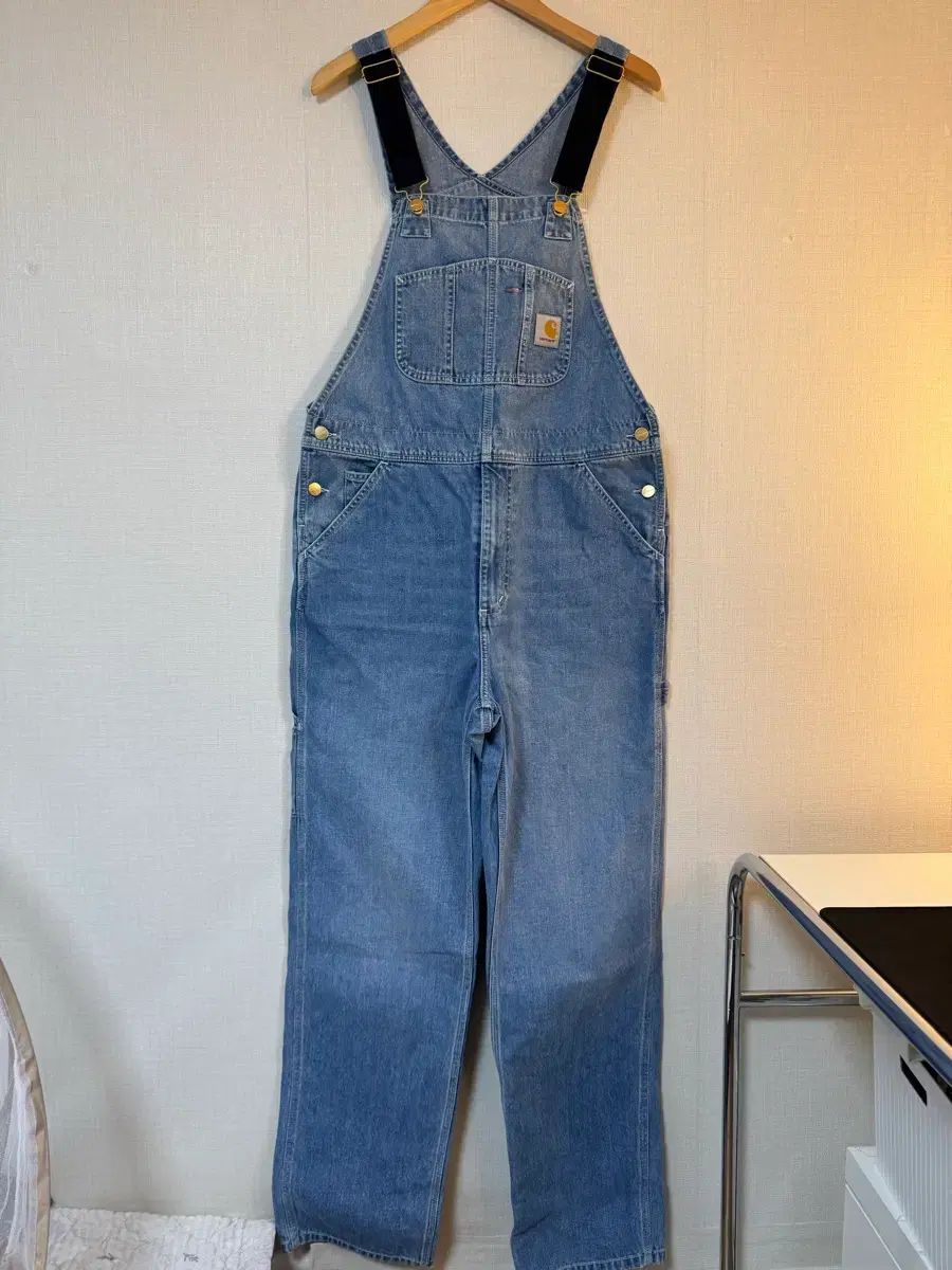 32 x カーハート ライトブルー デニム オーバーオール サスペンダー ズボン
