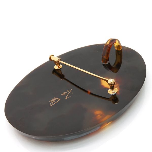 蒔絵伝統工芸 松山武司作 ブローチ 鼈甲 K18 白鳥 スワン べっ甲 美品