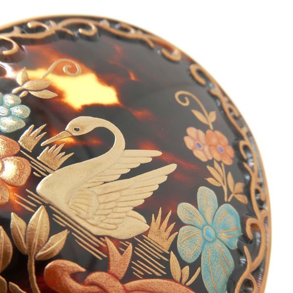 蒔絵伝統工芸 松山武司作 ブローチ 鼈甲 K18 白鳥 スワン べっ甲 美品
