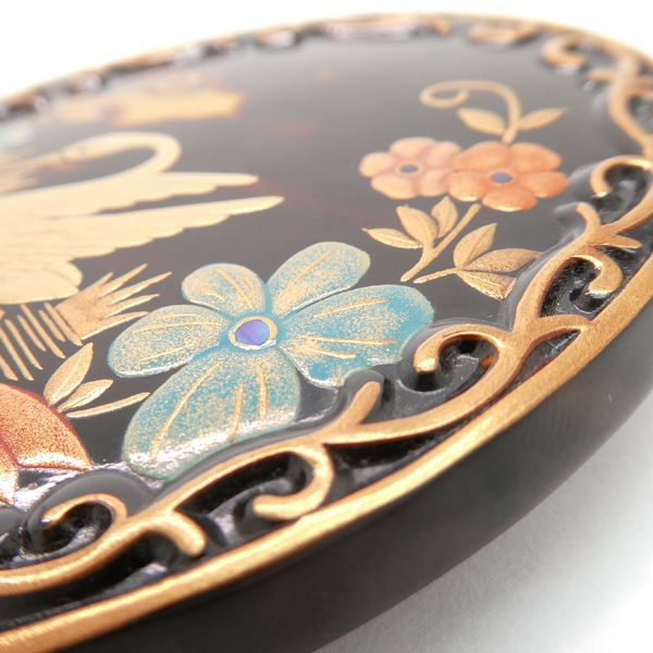 蒔絵伝統工芸 松山武司作 ブローチ 鼈甲 K18 白鳥 スワン べっ甲 美品