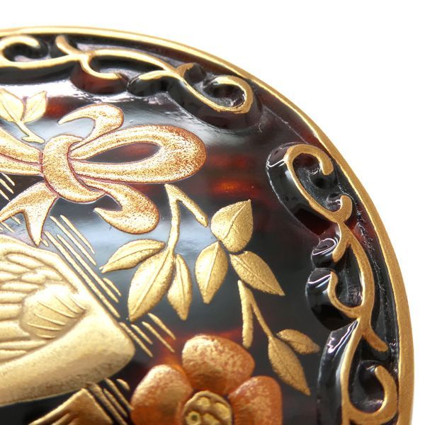 蒔絵伝統工芸 松山武司作 ブローチ 鼈甲 K18 白鳥 スワン べっ甲 美品
