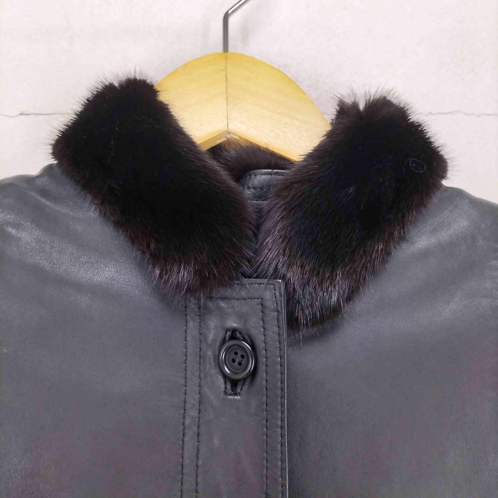 ユーズドフルギ USED古着 日本製 襟ファー カウレザー比翼コート