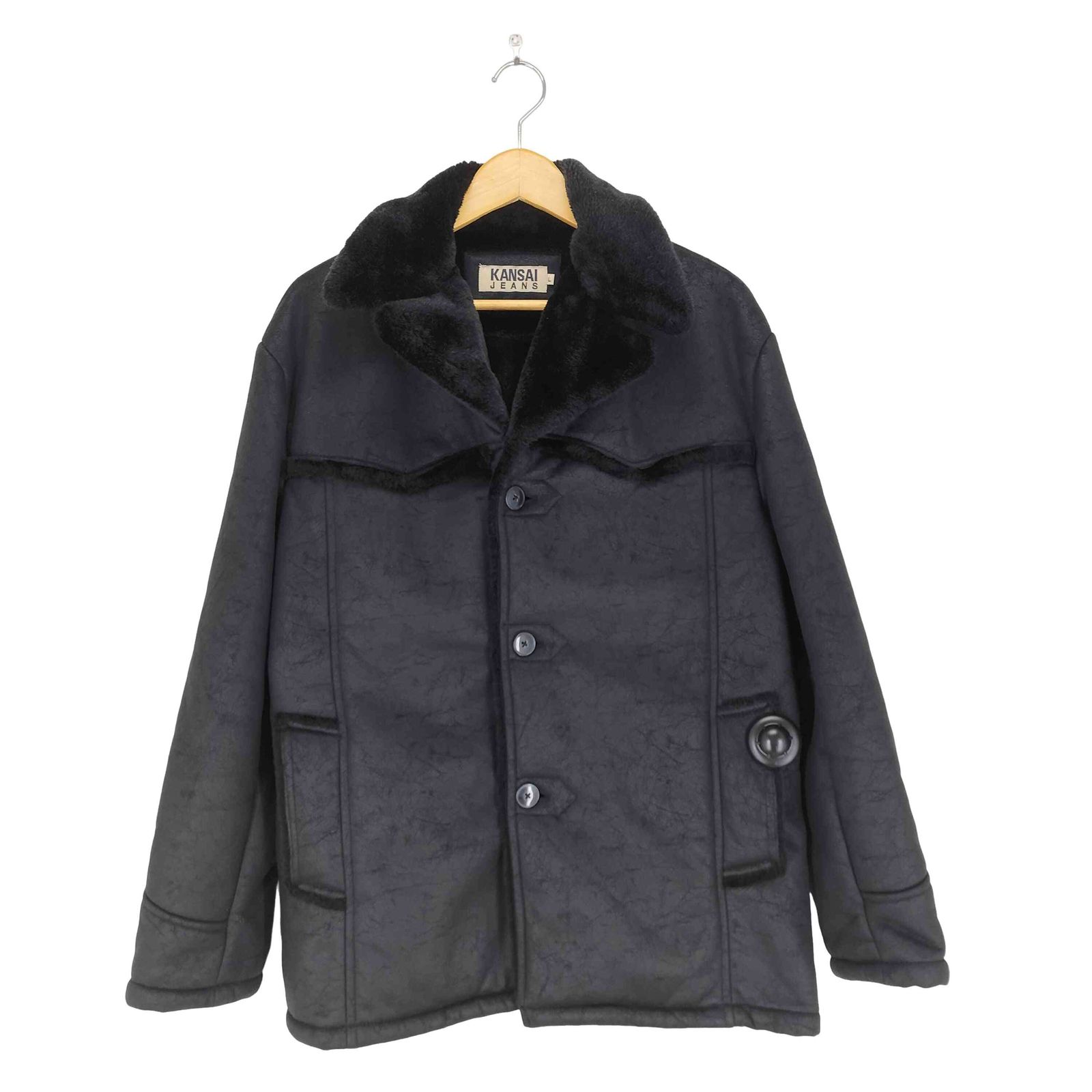 希少サイズL】カンサイジーンズ ムートンコート 黒 山本寛斎 裏地ボア