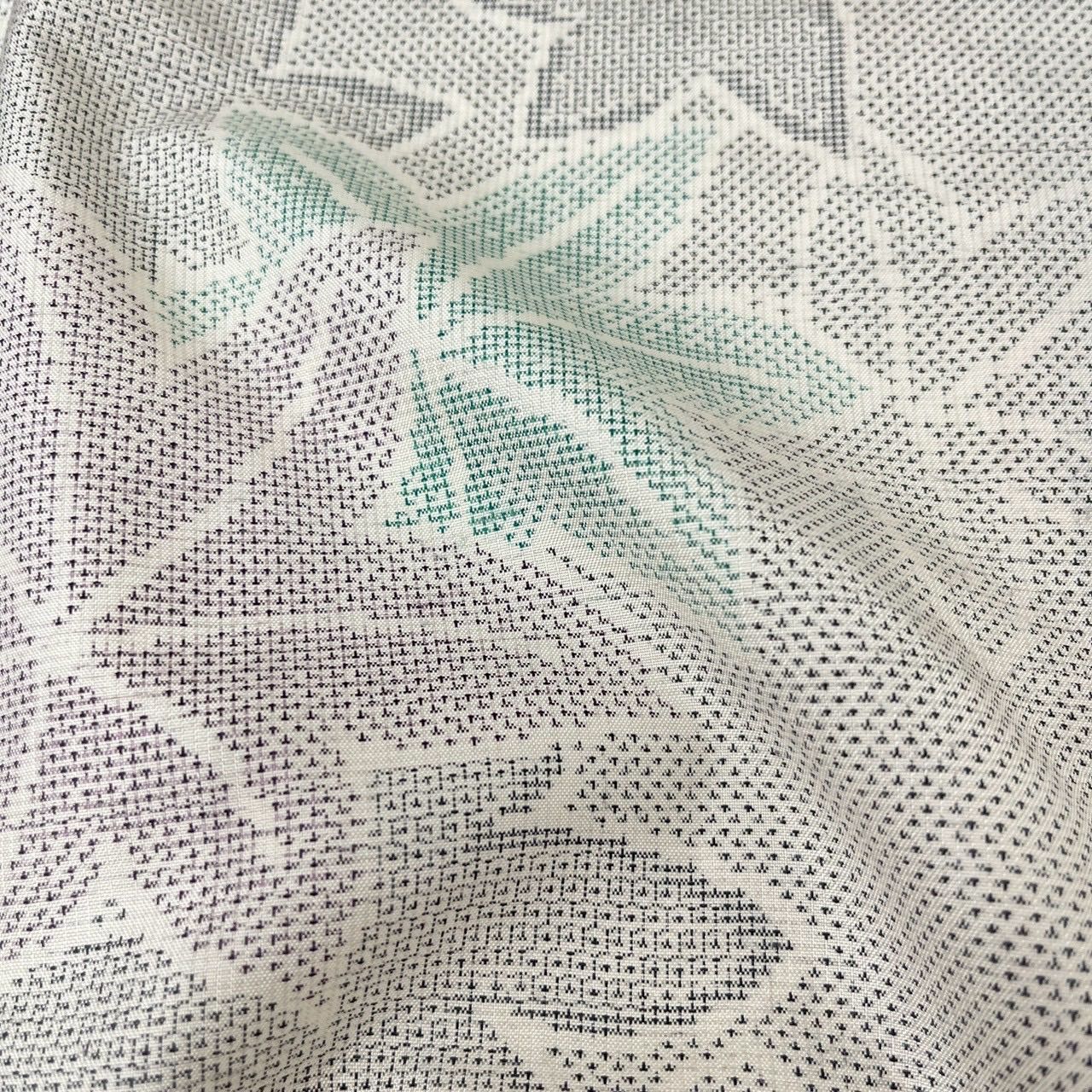 白大島紬 亀甲に紅葉