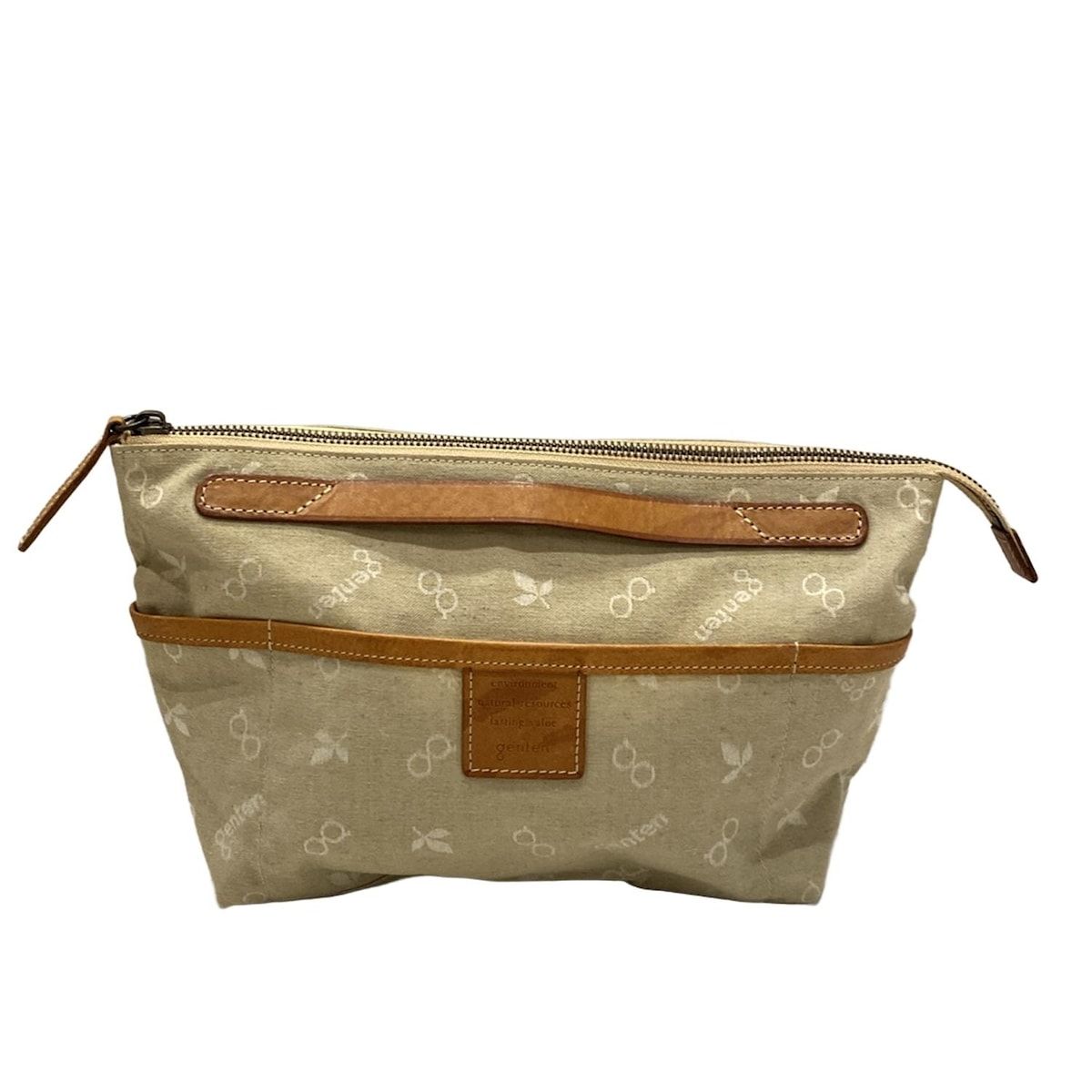 genten ゲンテン クラッチバッグ ベージュ ブラウン ミニバッグ コットン レザー