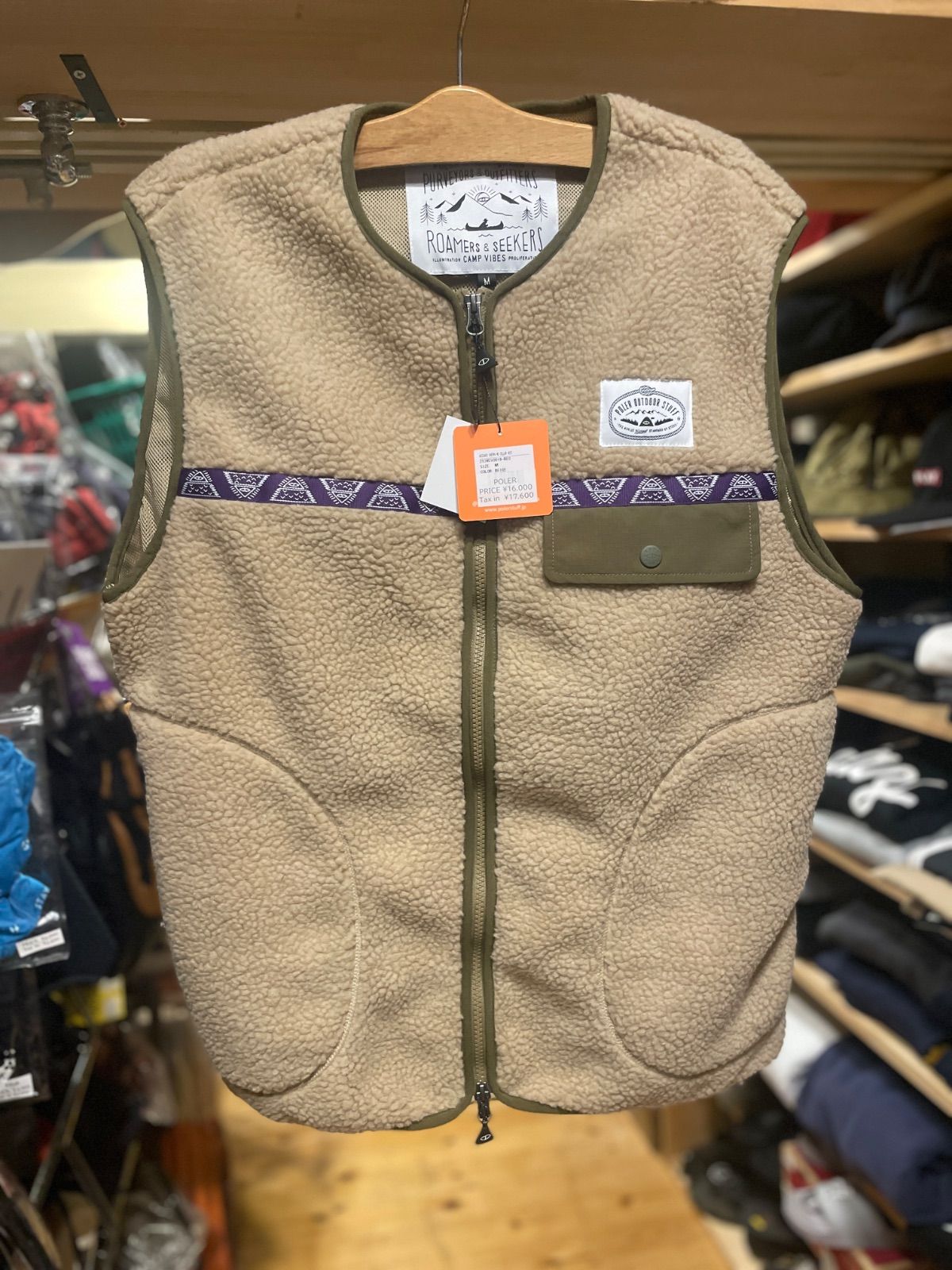 POLER JACQUARD SHERPA NO COLLAR VEST BEIGE サイズM ポーラー ベージュ ベスト ファスナー