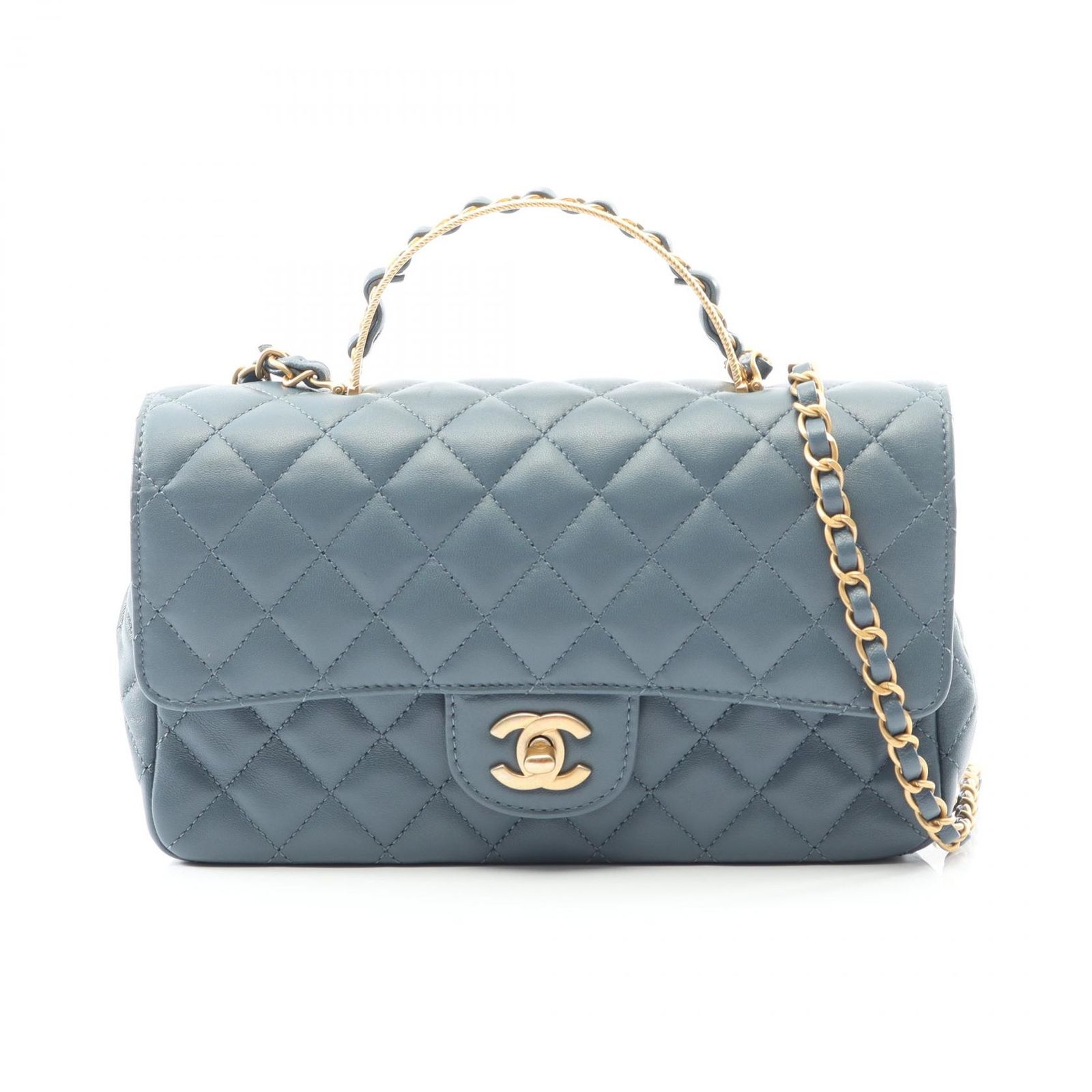 シャネル CHANEL ショルダーバッグ マトラッセ トップハンドル ブルー