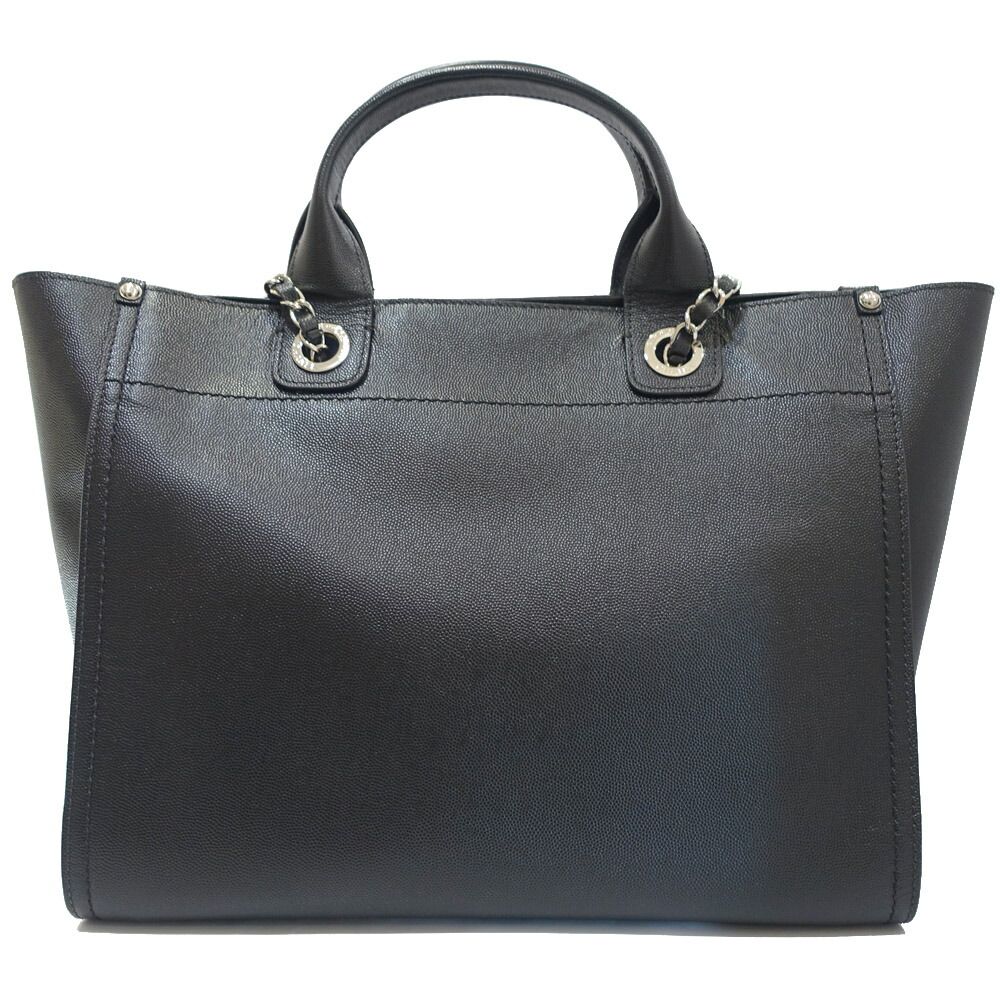 栄 シャネル ドーヴィル ロゴスタッズ A 57069 25番台 8桁シリアル キャビアスキン BK SV金具 トートバッグ 2 WAY レディース 女性