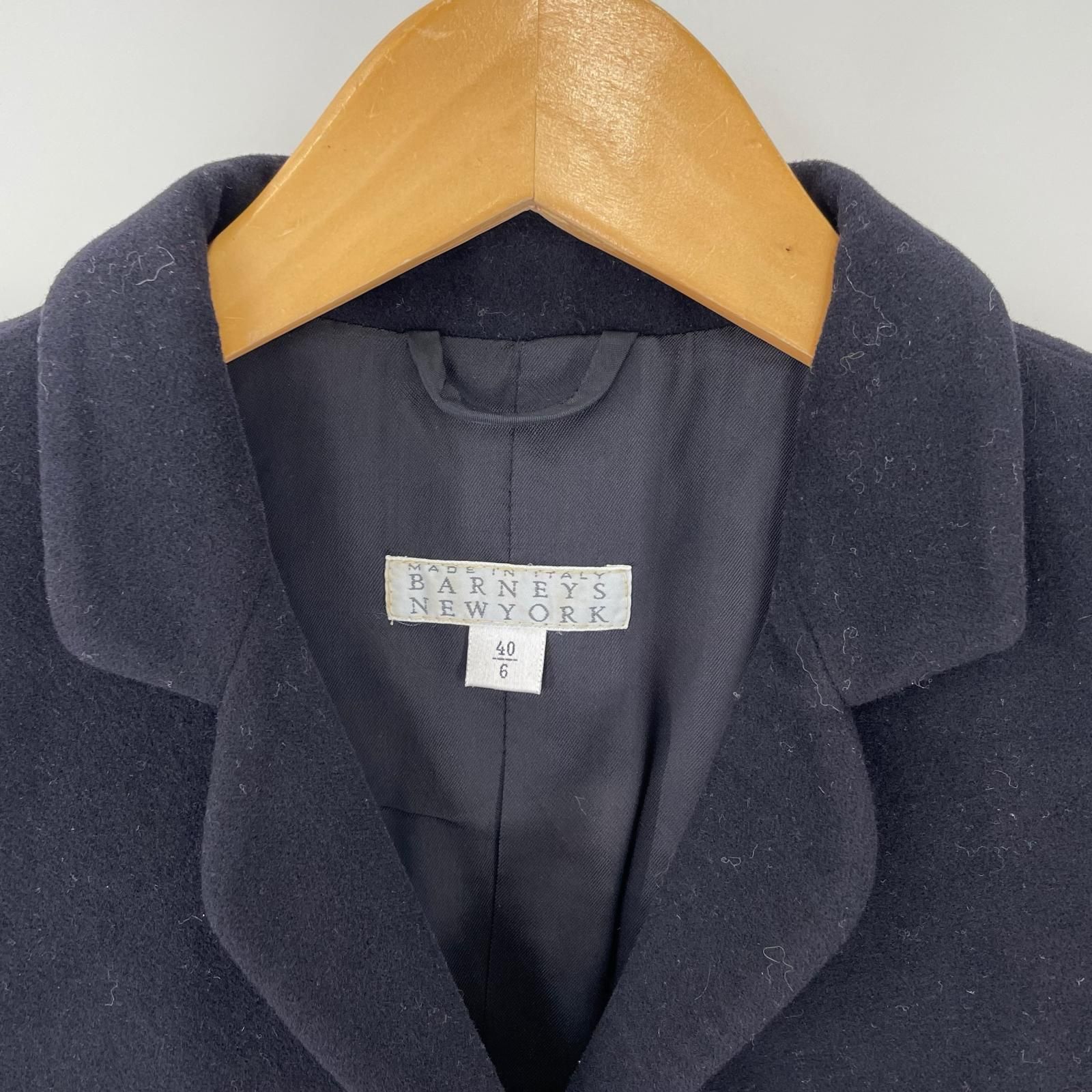 【BARNEYS NEWYORK】美品バーニーズ ラウンドカラー ジャケット 紺 BARNEYS NEWYORK バーニーズニューヨーク ウールアンゴラジャケット