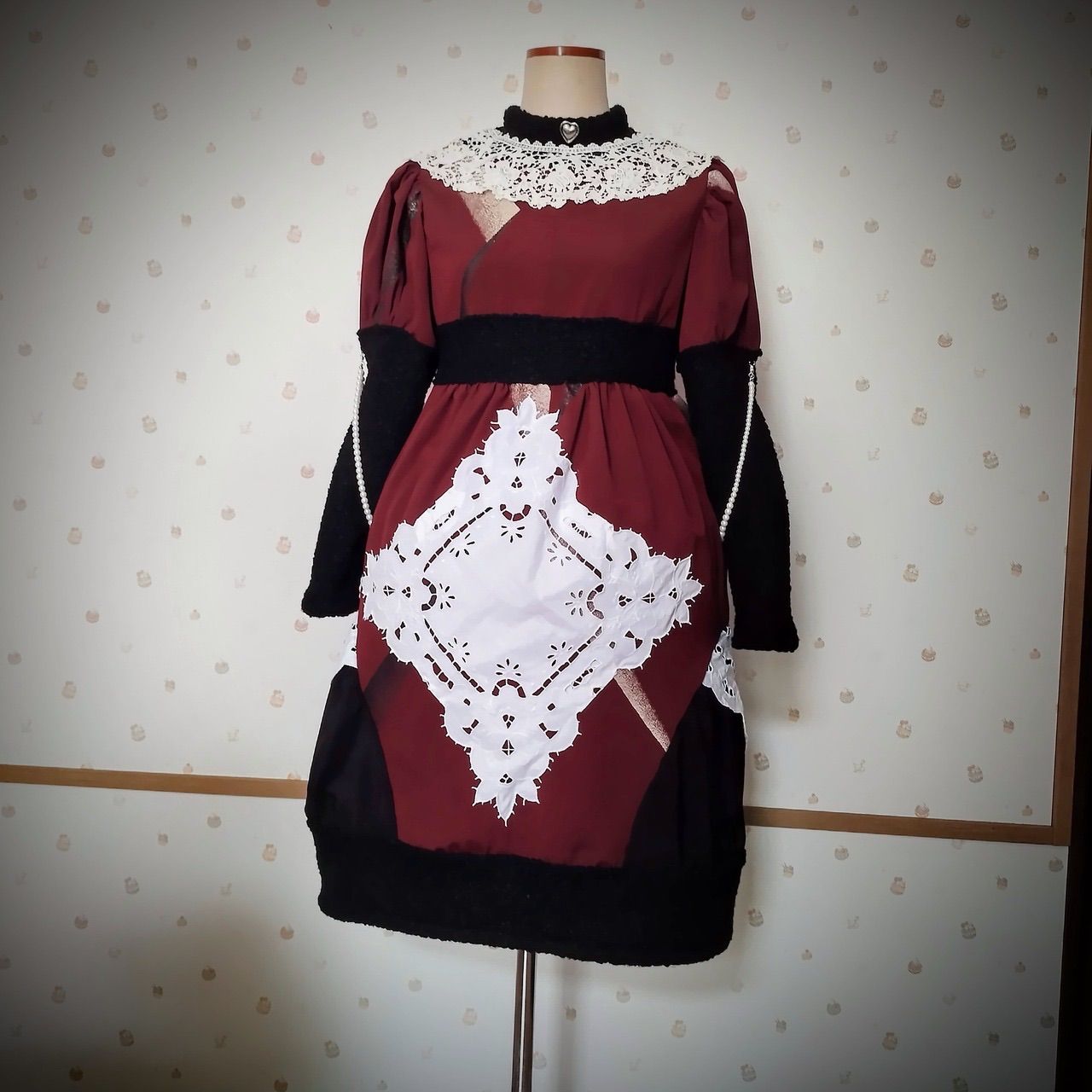 着物リメイク 古を眺める ワンピース ヘッドドレス付き