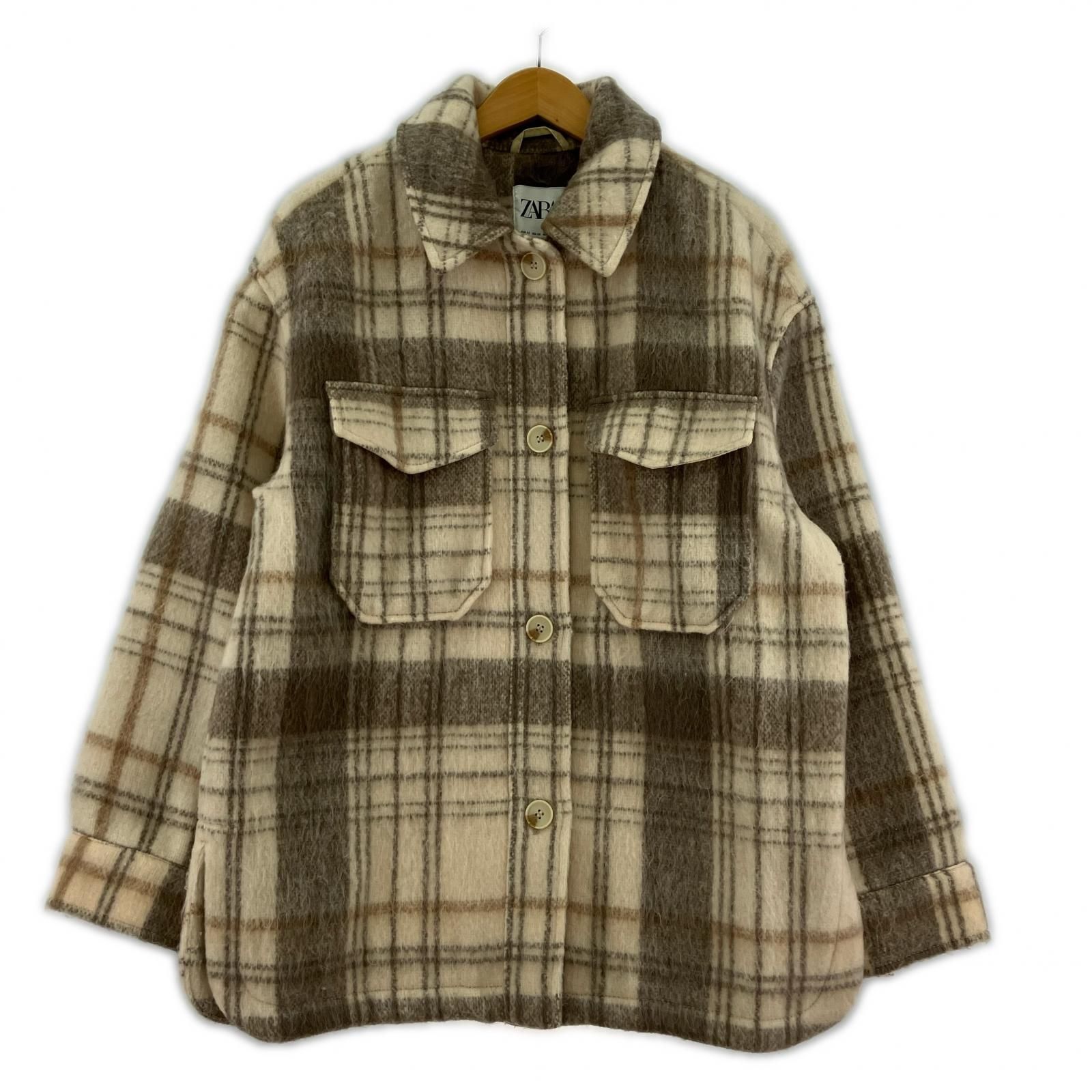 ZARA ザラ チェックジャケット sizeEUR XS/ベージュ系 - メルカリ