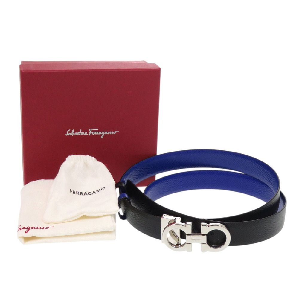 サルヴァトーレフェラガモ ダブルガンチーニ リバーシブル 23 A 565 764043 レザー ブラック ブルー ベルト 黒 青 2038 Salvatore Ferragamo
