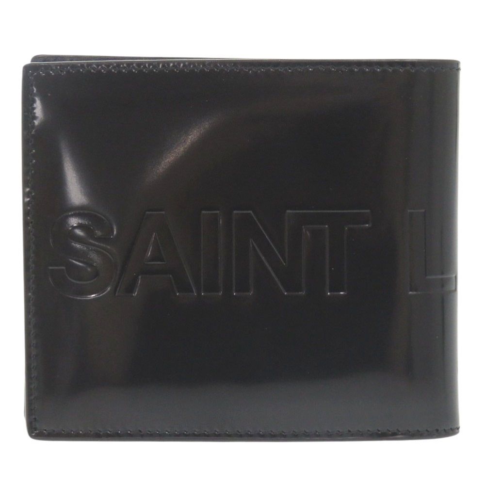 ♥品 サンローランパリ パテントレザー ブラック 二つ折り財布 札入れ 黒 1980 SAINT LAURENT PARIS