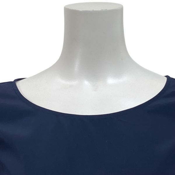 ◇ 美品 エリン ERIN ワンピース 膝丈 長袖 シフォン 袖シアー Aライン ドレープ ネイビー 黒 ブラック 2 S 7号 レディース S5Y246