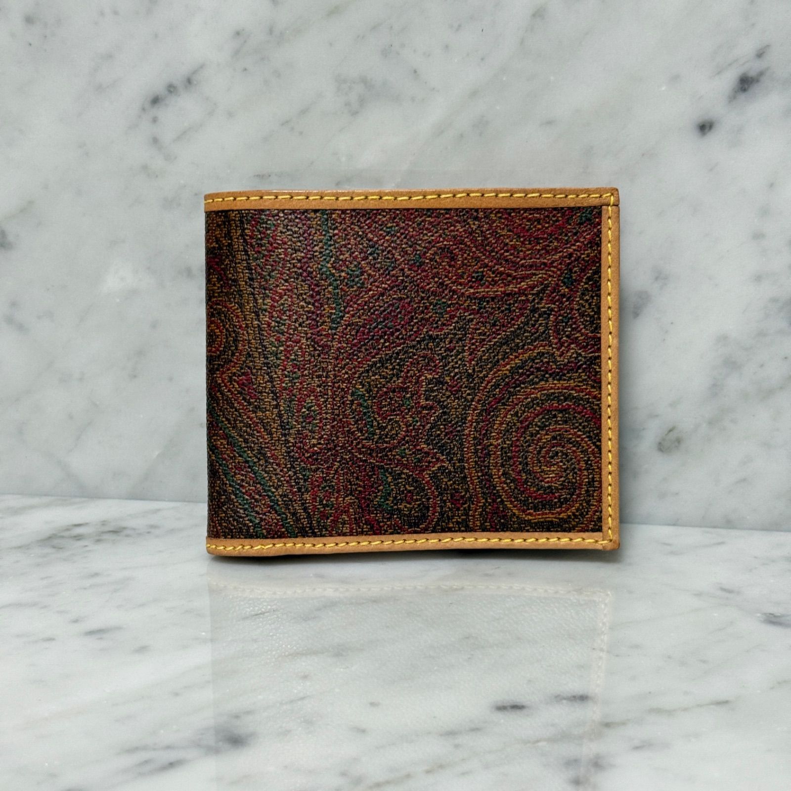 美品 ETRO エトロ 二つ折り財布 本革 レザー ブラウン ペイズリー 未 