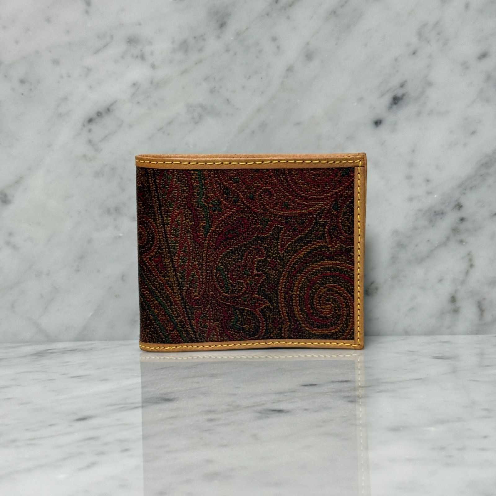 美品 ETRO エトロ 二つ折り財布 本革 レザー ブラウン ペイズリー 総柄 