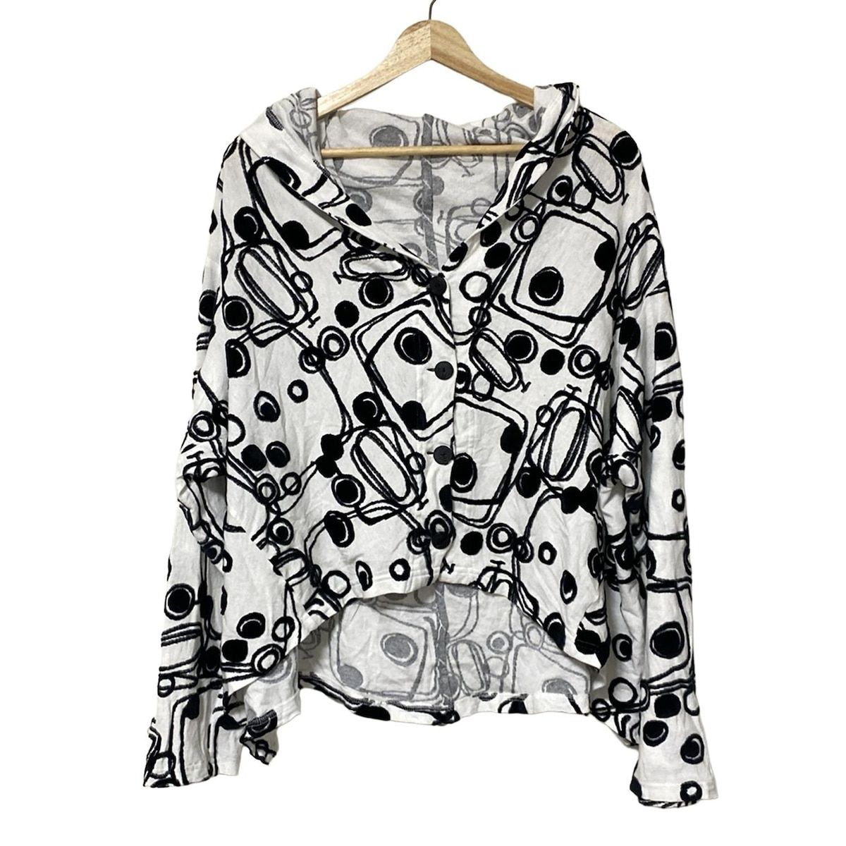 美品 慈雨 ジウ 総柄 変形 ジャガード カットソー 長袖 センソユニコ 40 慈雨(ジウ/センソユニコ) カーディガン サイズ40 M レディース美品