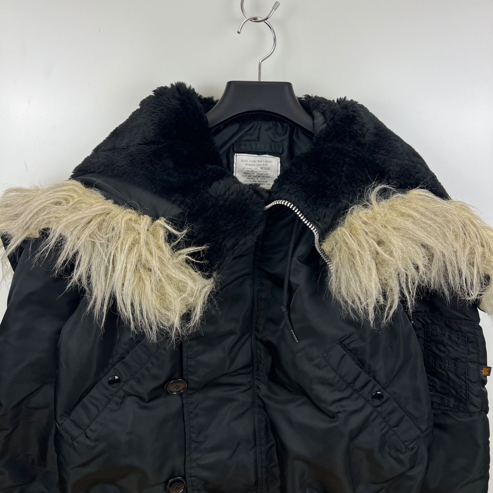 Alpha n2b 黒 USA製 y2k 短丈 M ファー フライトジャケット ALPHA INDUSTRIES 90s USA N-2B flight jacket j-6278F M アルファ N2B