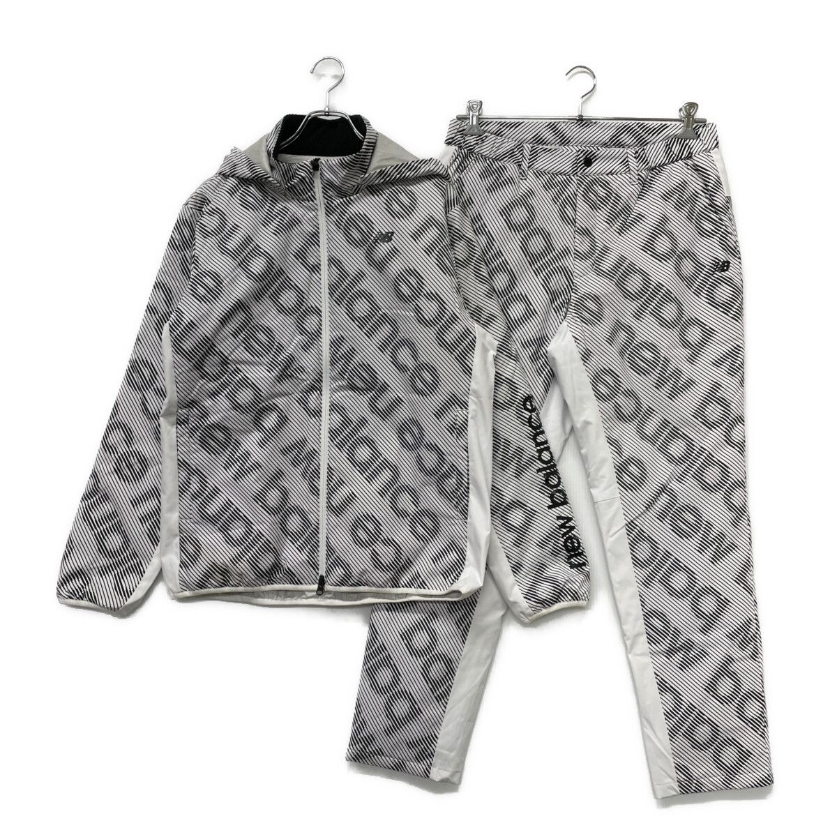 メンズ ニュー ンスゴルフ Balance golf セットアップ 6 LL 白×黒 中綿 防寒 ジャケット×ロングパンツ