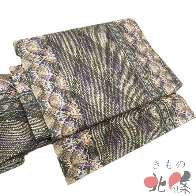 作り帯 付け帯 つけ帯 リサイクル 正絹 仕立て上がり 組帯 組織 金糸 マルチカラー 多色 きもの北條 A 1307-1