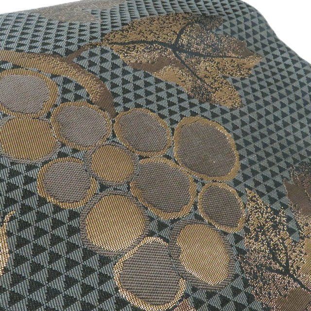 作り帯 付け帯 つけ帯 リサイクル 正絹 セミフォーマル 仕立て上がり 葡萄文 鱗文 箔糸 黒色 鈍色 金 きもの北條 A 1307-4