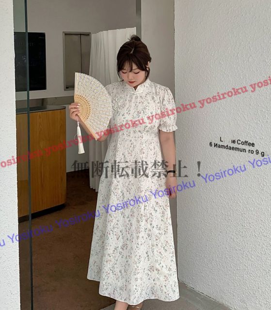 種類2 6 L ロングタイプ 上品感合繊レース チャイナ風花柄レースドレスワンピース T