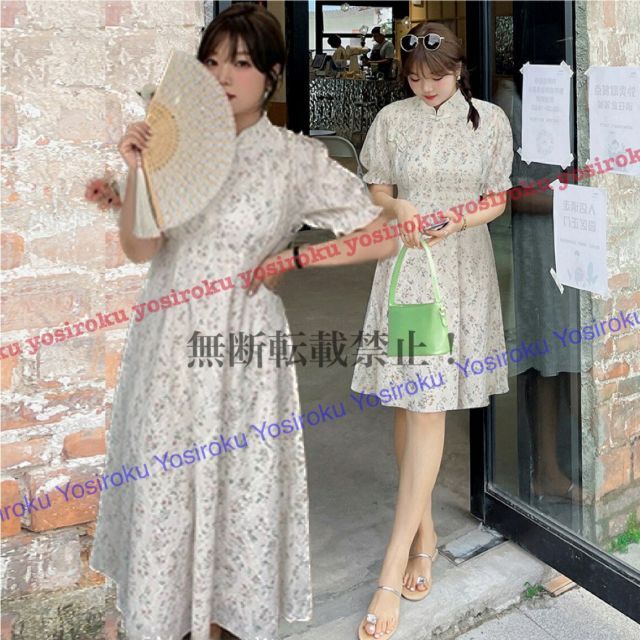 種類4 4 L|ショートタイプ 上品感合繊レース チャイナ風花柄レースドレスワンピース T