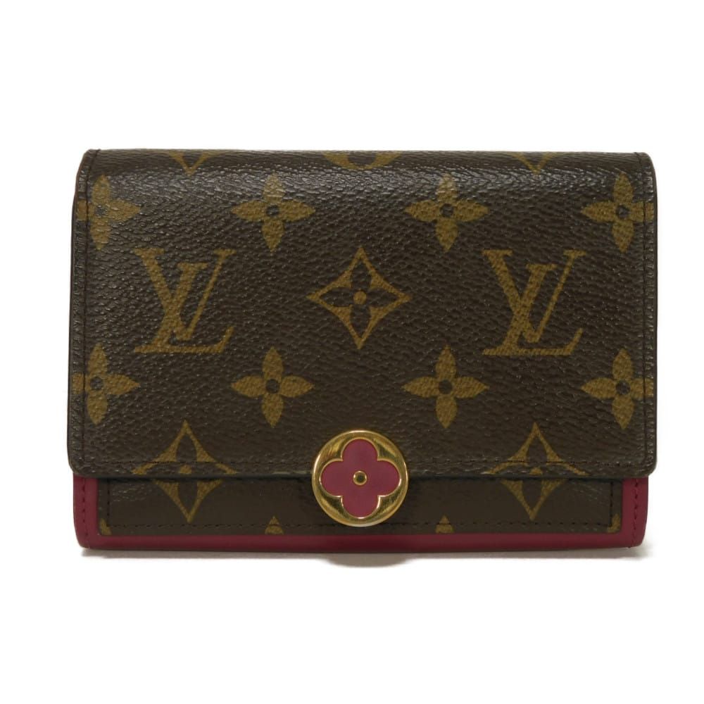 LOUIS VUITTON ルイ ヴィトン ポルトフォイユ フロール コンパクト LVロゴ フラワー スナップボタン 札入れ カードケース コインケース モノグラム フューシャ 二つ折り財布 M 64588