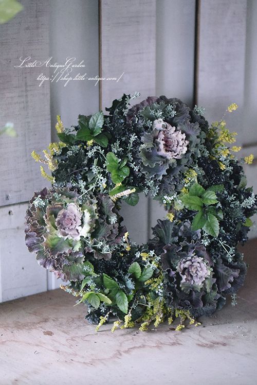 育てるアレンジメント「花柄摘み不要！フリル葉牡丹のシックなリース