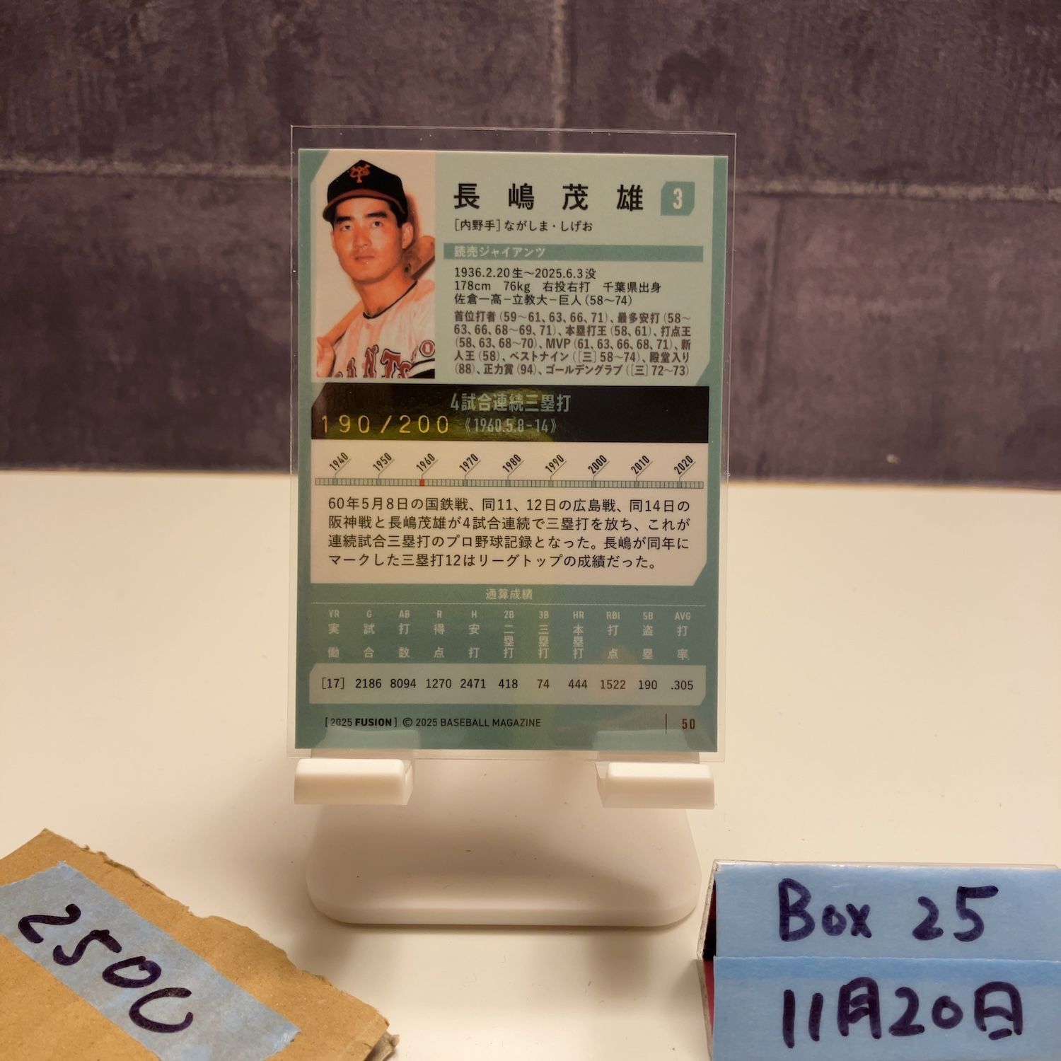 2025 BBM Fusion 長嶋茂雄 190/200 読売ジャイアンツ Gold カード