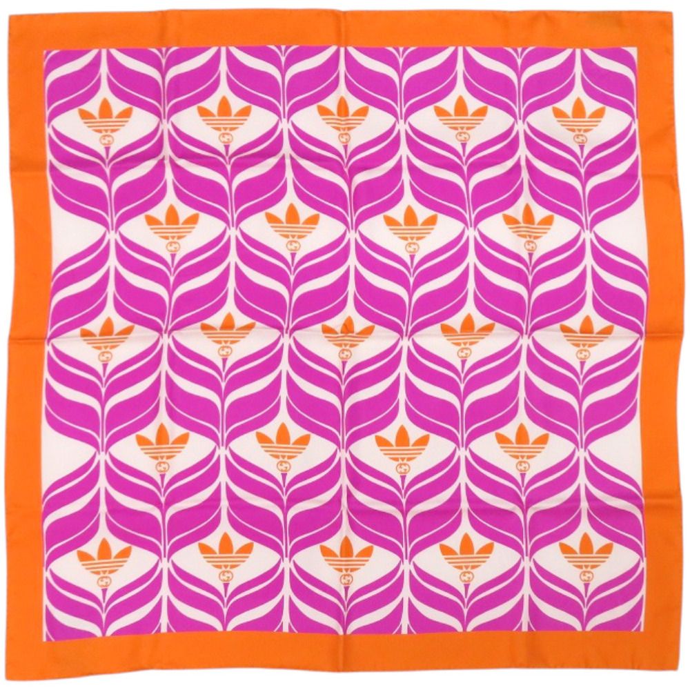 グッチ adidas コラボ シルク アイボリー オレンジ 紫 スカーフ 1066 GUCCI