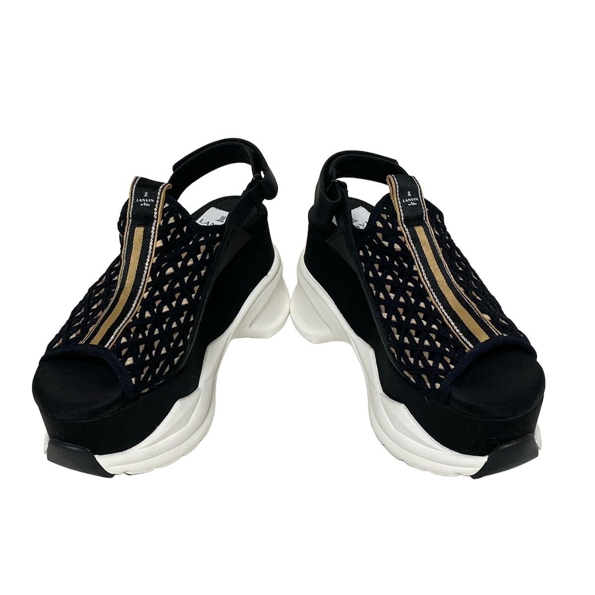 LANVIN en Bleu ランバンオンブルー サンダル M レディース - 黒×ベージュ×シルバー