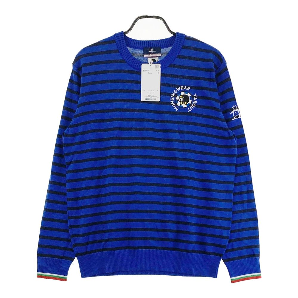 サイズ L MUNSING WEAR マンシングウェア ウール混 ニットセーター ボーダー柄 ブルー系 ゴルフウェア メンズ ストスト