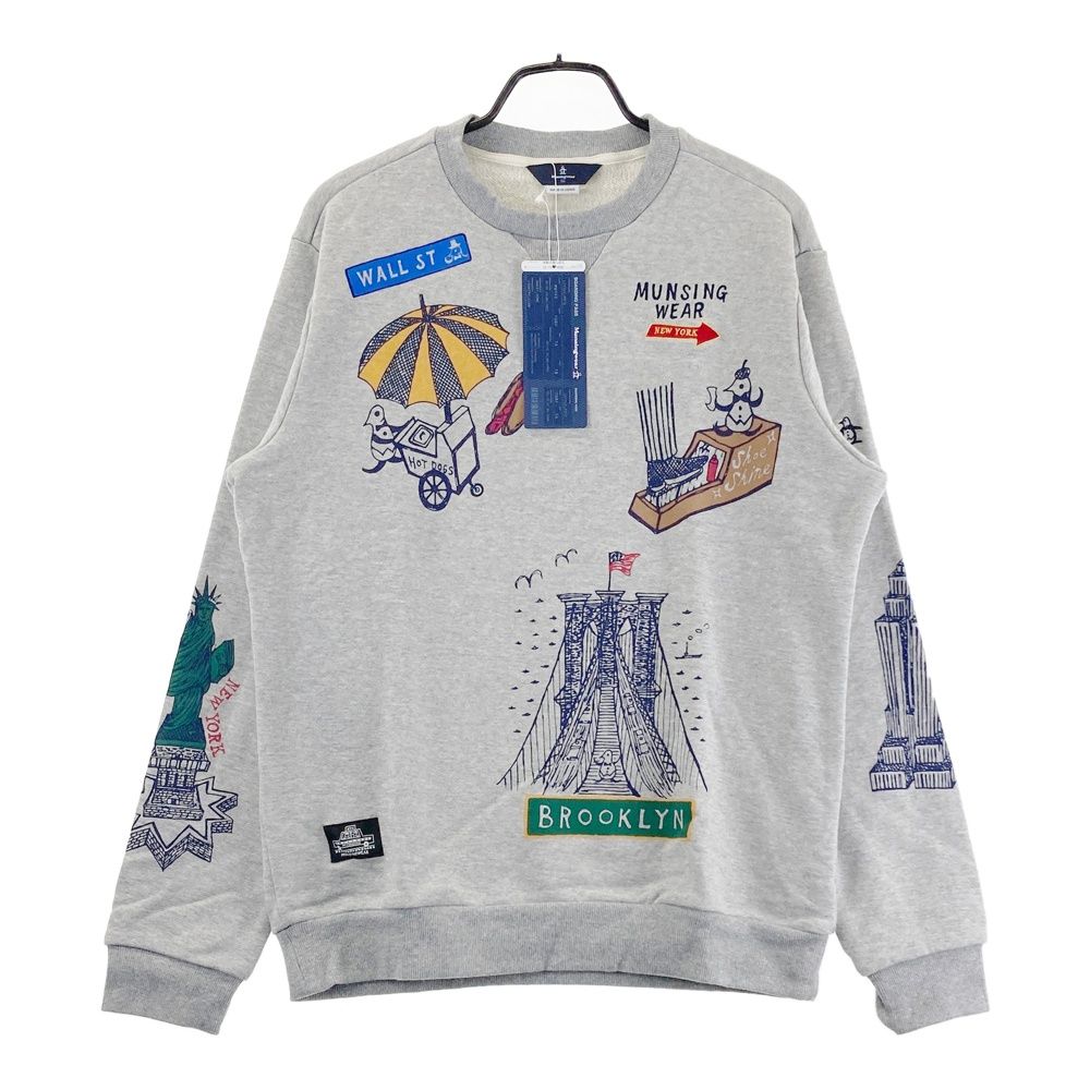 サイズ LL MUNSING WEAR マンシングウェア スウェット トレーナー プリント 総柄 グレー系 ゴルフウェア メンズ ストスト