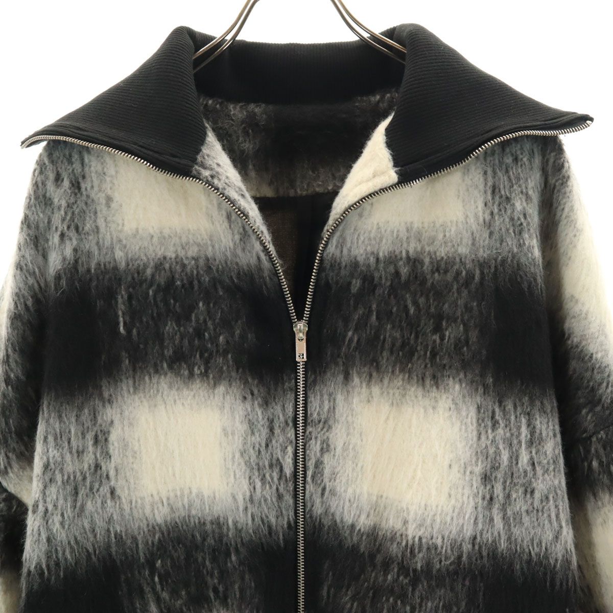 美品 terrace テラス チェック柄 シャギー コート M ブラック系 