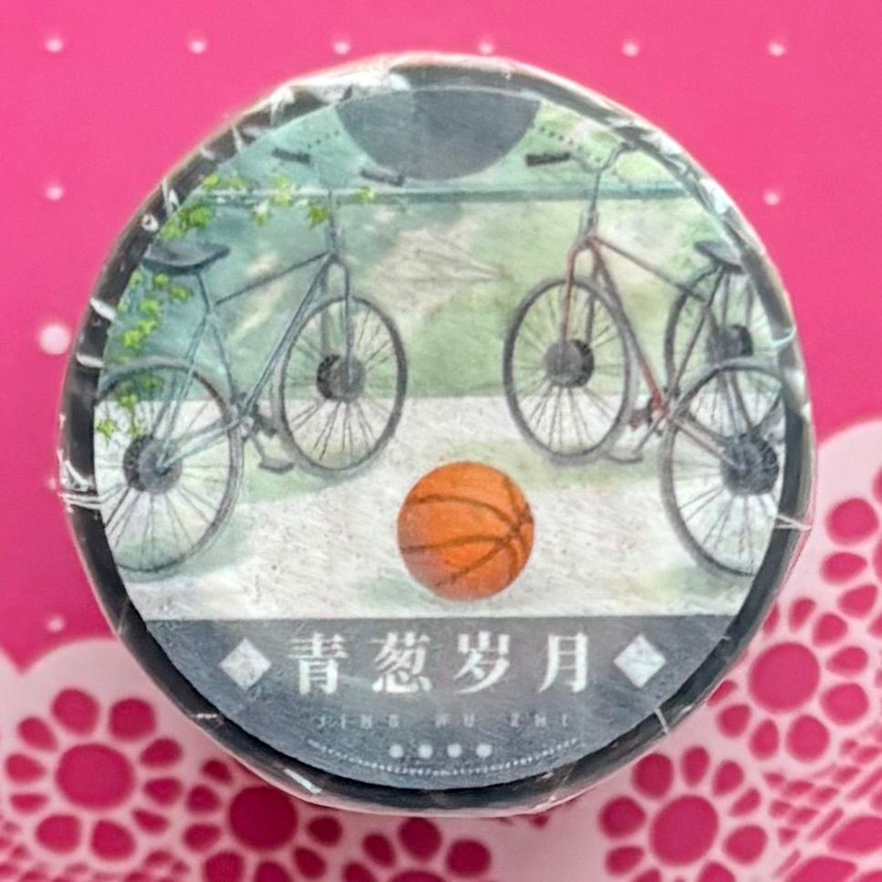 PET 青葱岁月 7.5 cm×5 m 115 cm loop 海外マスキングテープ 海外マステ 自転車 学校