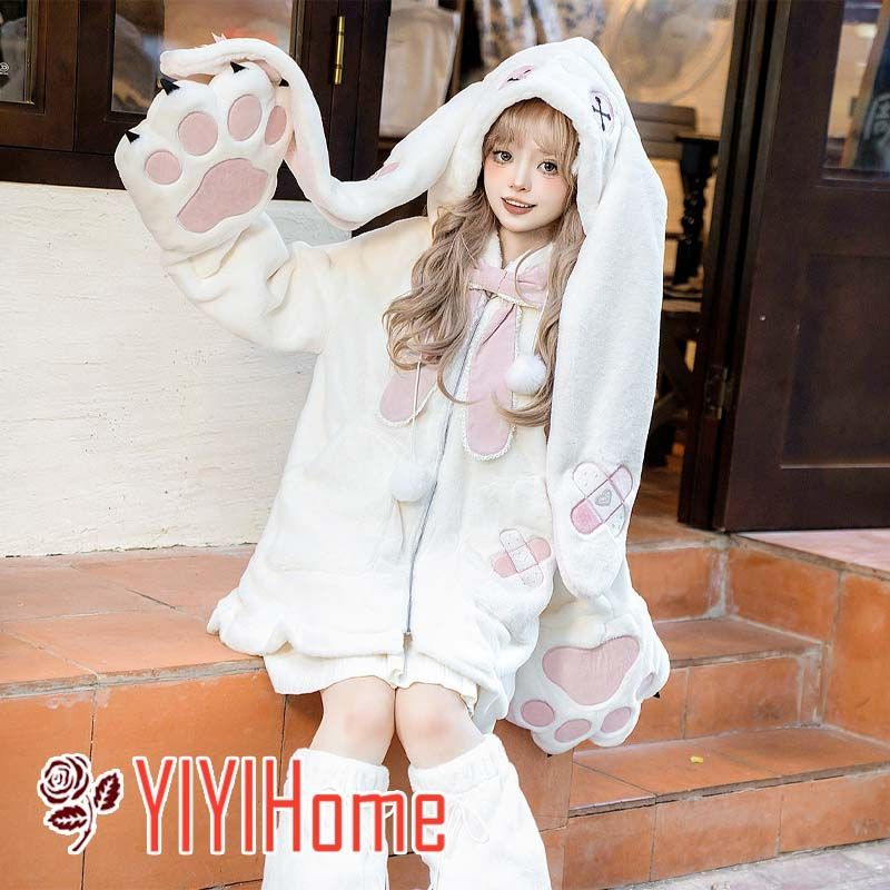 小獣ロリータ Lolita 白色ふわふわ コート レッグカバー 日常 甘めセット 暖かい 冬用 ガーリーファッション レディース お出かけ 撮影 イベント コスプレ 仮装 体型カバー もこもこ 癒し系コーデ ホワイト